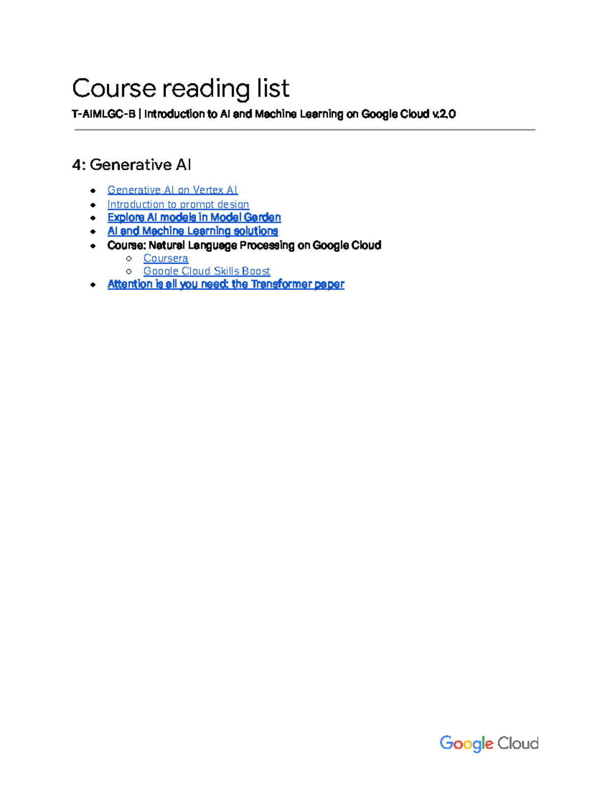 Course Reading List: Intro to AI & ML on Google Cloud v2.0 - Studocu