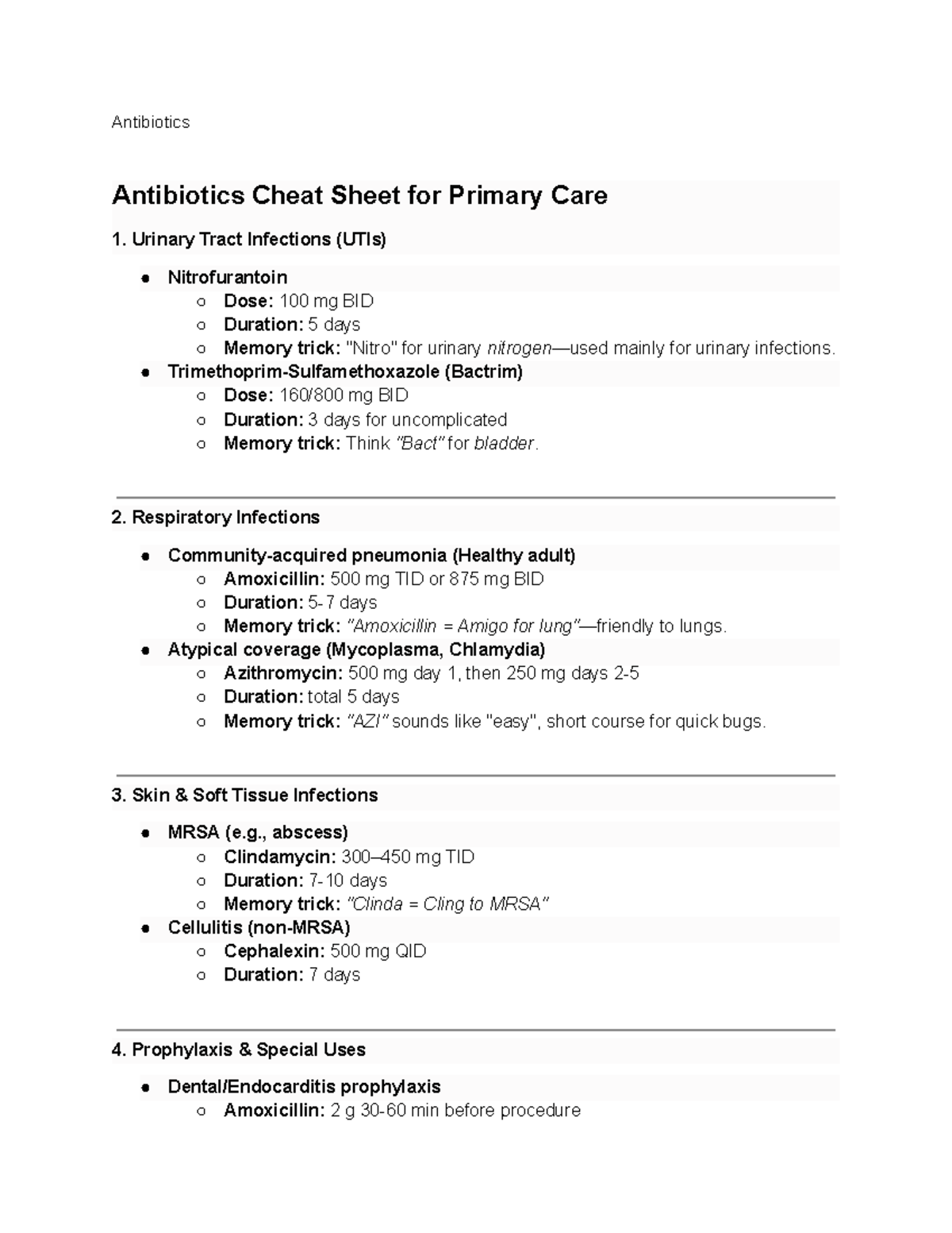 Antibiotics Study Guide: Cheat Sheet for Primary Care - Studocu