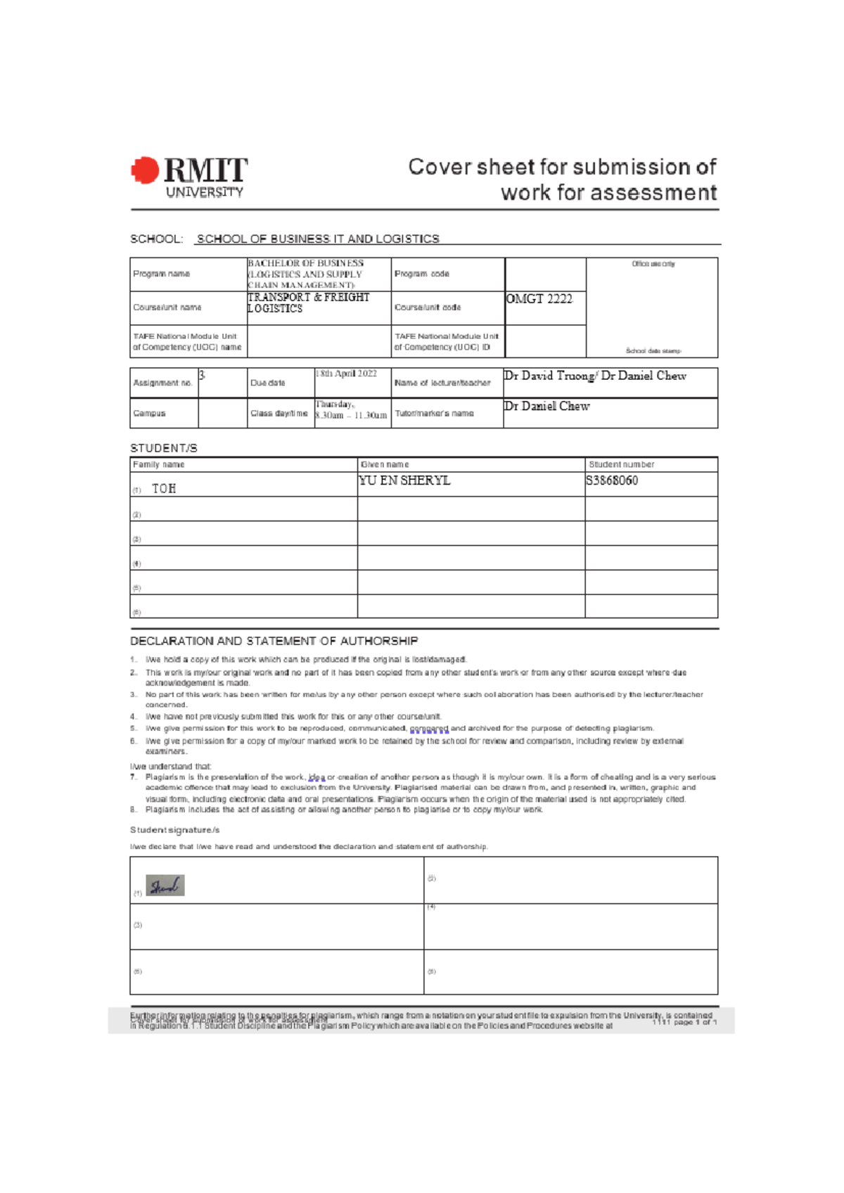 OMGT 2222 Assignment 3: Transportation Plan Report and Analysis - Studocu