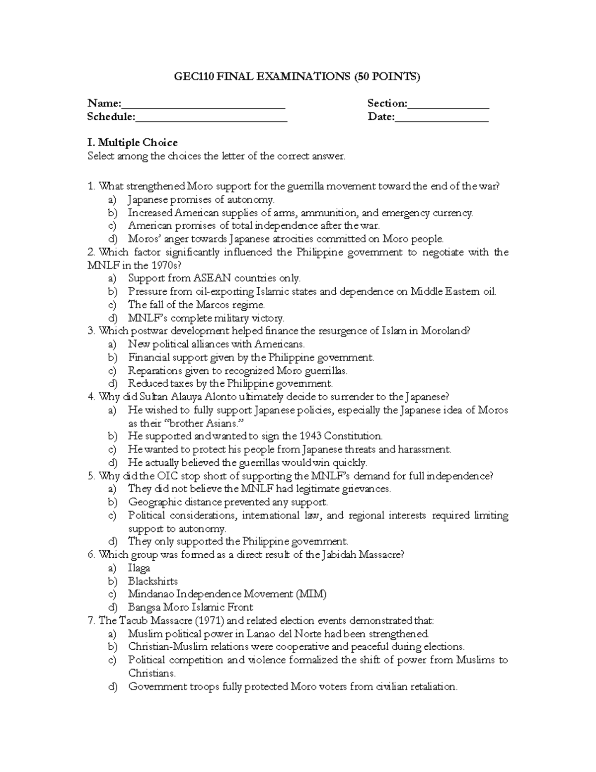 GEC110 FINAL EXAM - Comprehensive Study Notes - Studocu