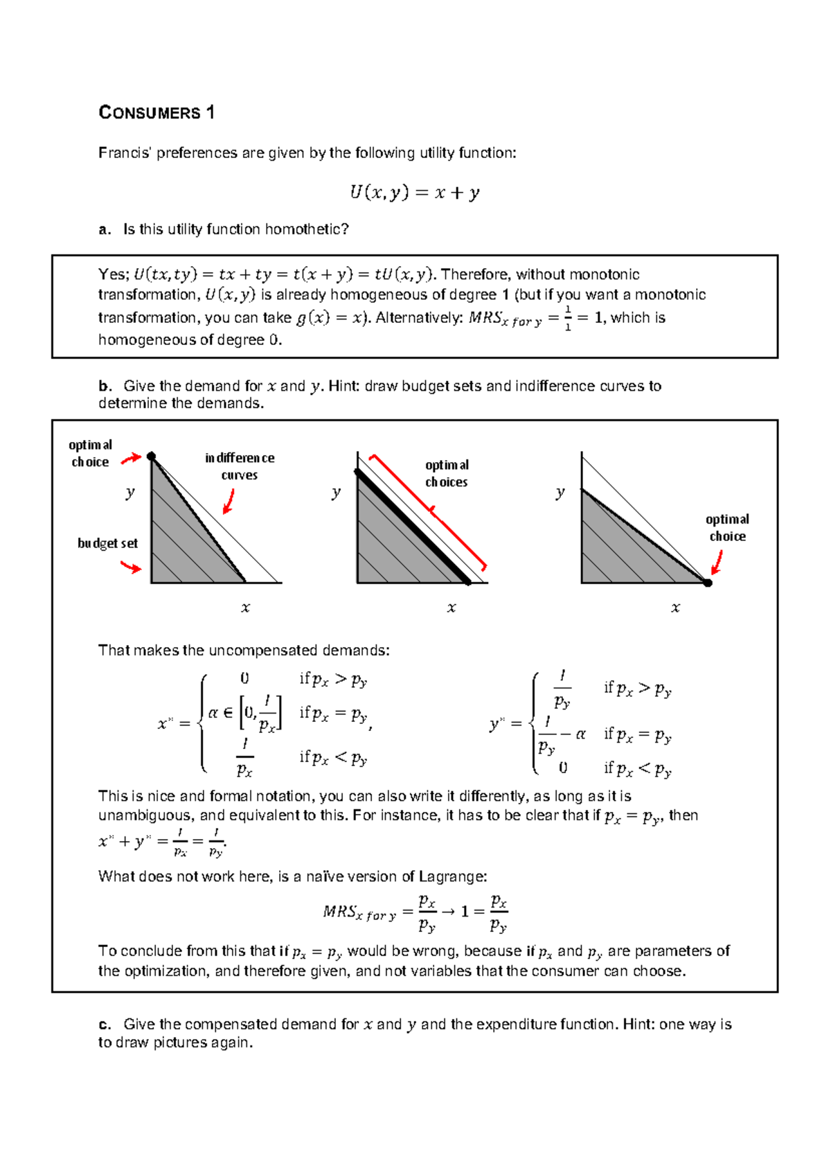 Final Exam: Demand and Utility Analysis in Consumer Theory (ECO 101 ...