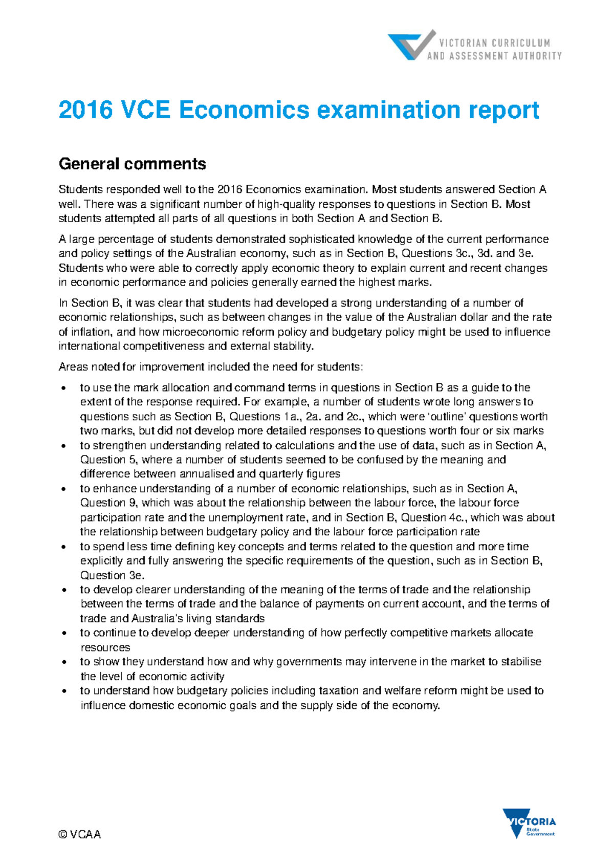 2016 VCE Economics Exam Report: Insights and Student Performance ...