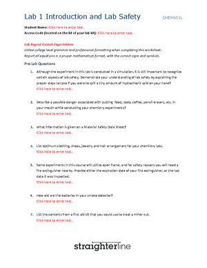 CHEM 101 LAB 2 - LAB WORK - Student Name: Access Code (located on the ...