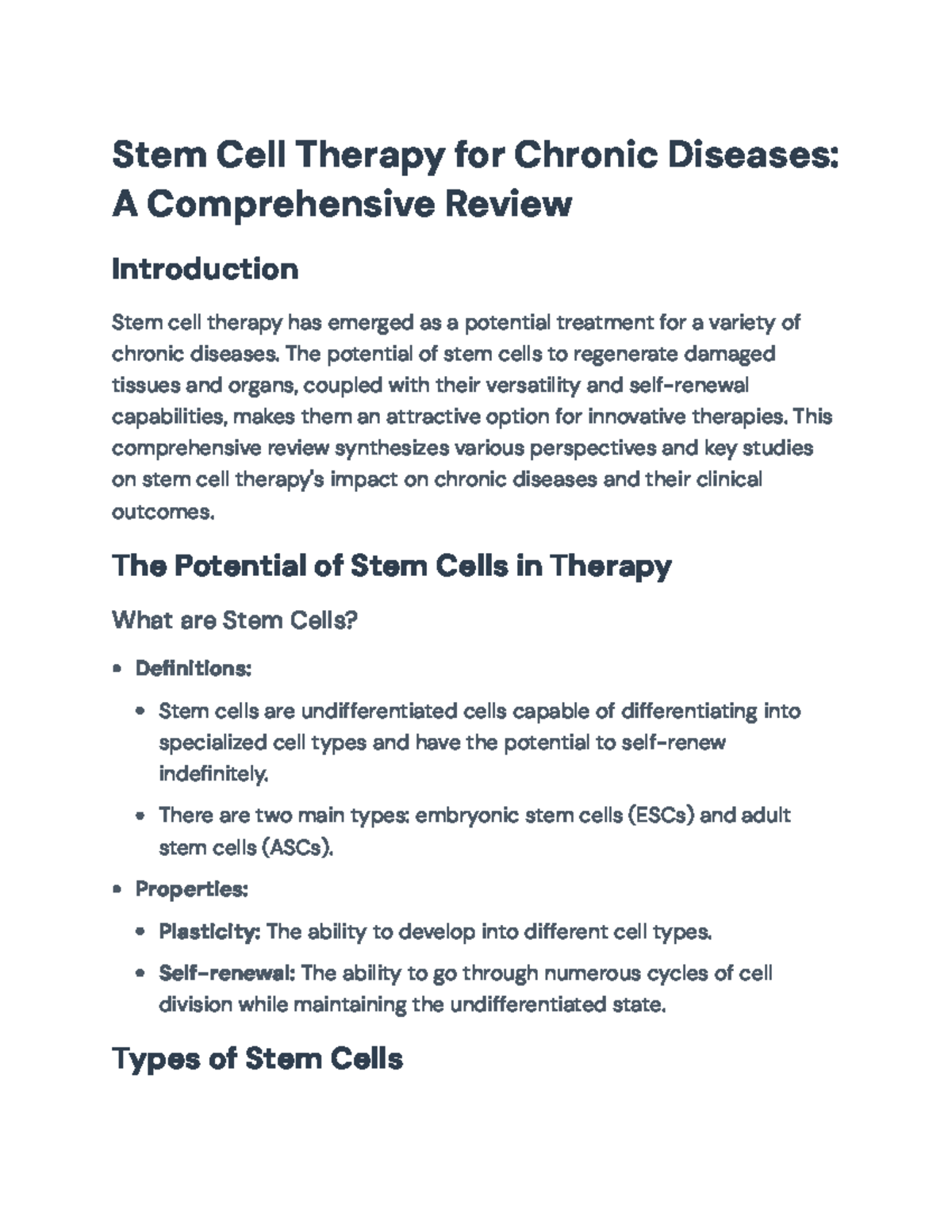Stem Cell Therapy for Chronic Diseases: A Comprehensive Review - Stem ...