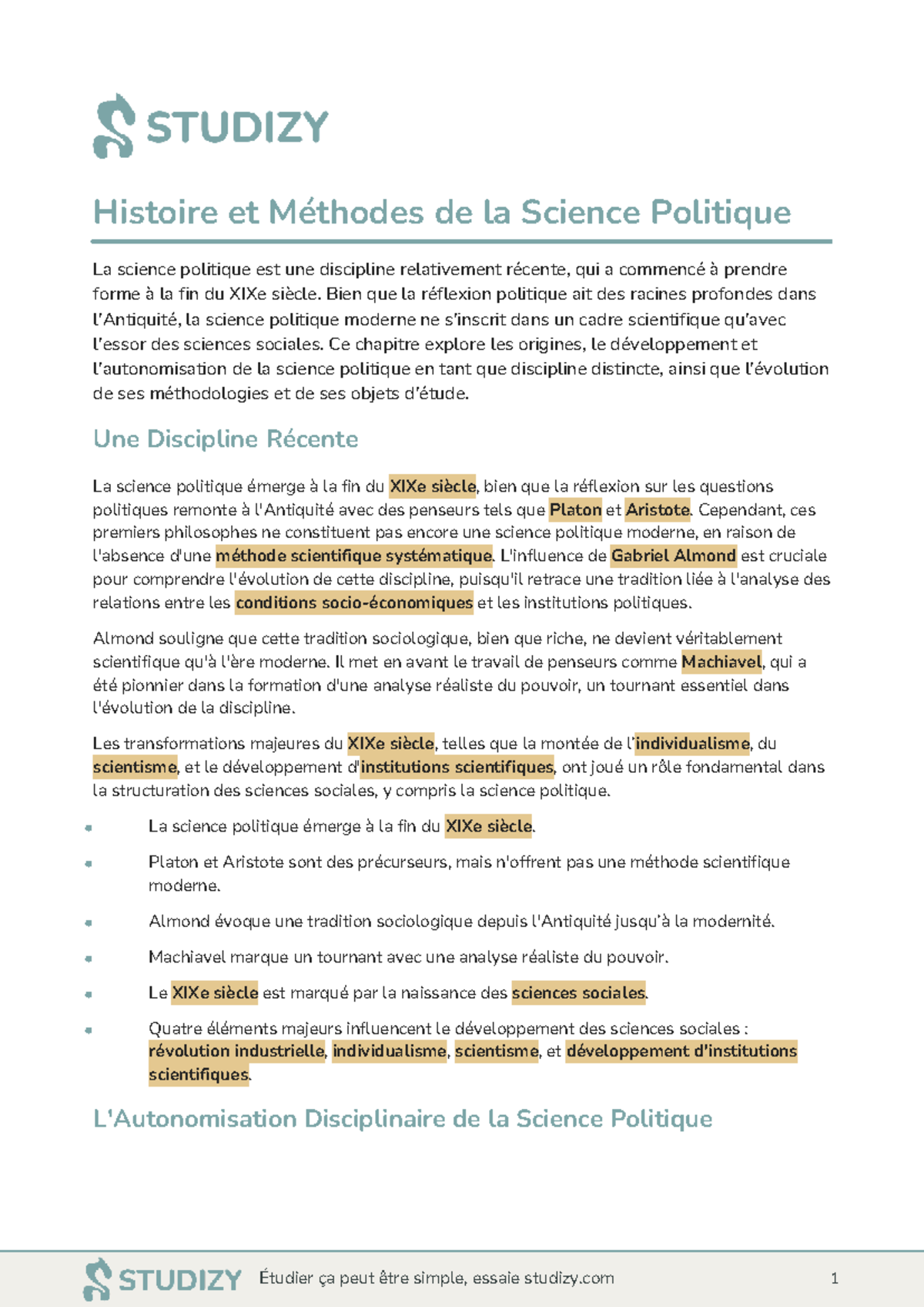 Chapitre 1 : Histoire et Méthodes de la Science Politique - Studocu