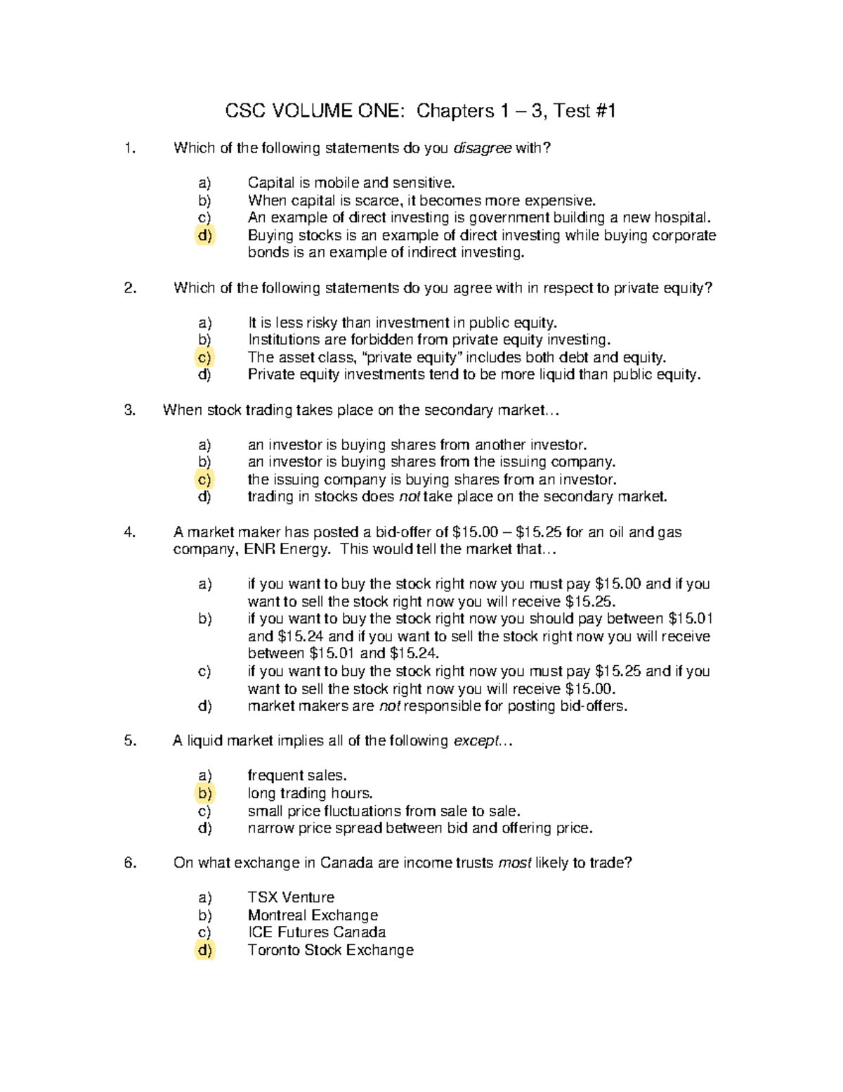CSC Sample Papers: Volume 1 Test Questions for Chapters 1-5 - Studocu