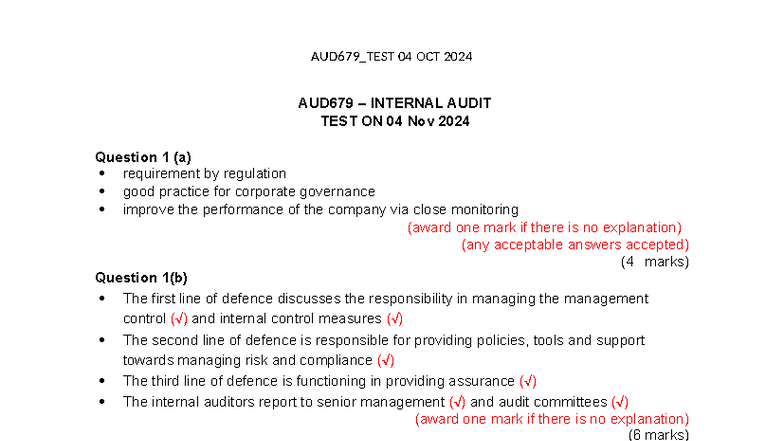 AUD679 Internal Audit Test - 04 Nov 2024 Questions & Guidelines - Studocu