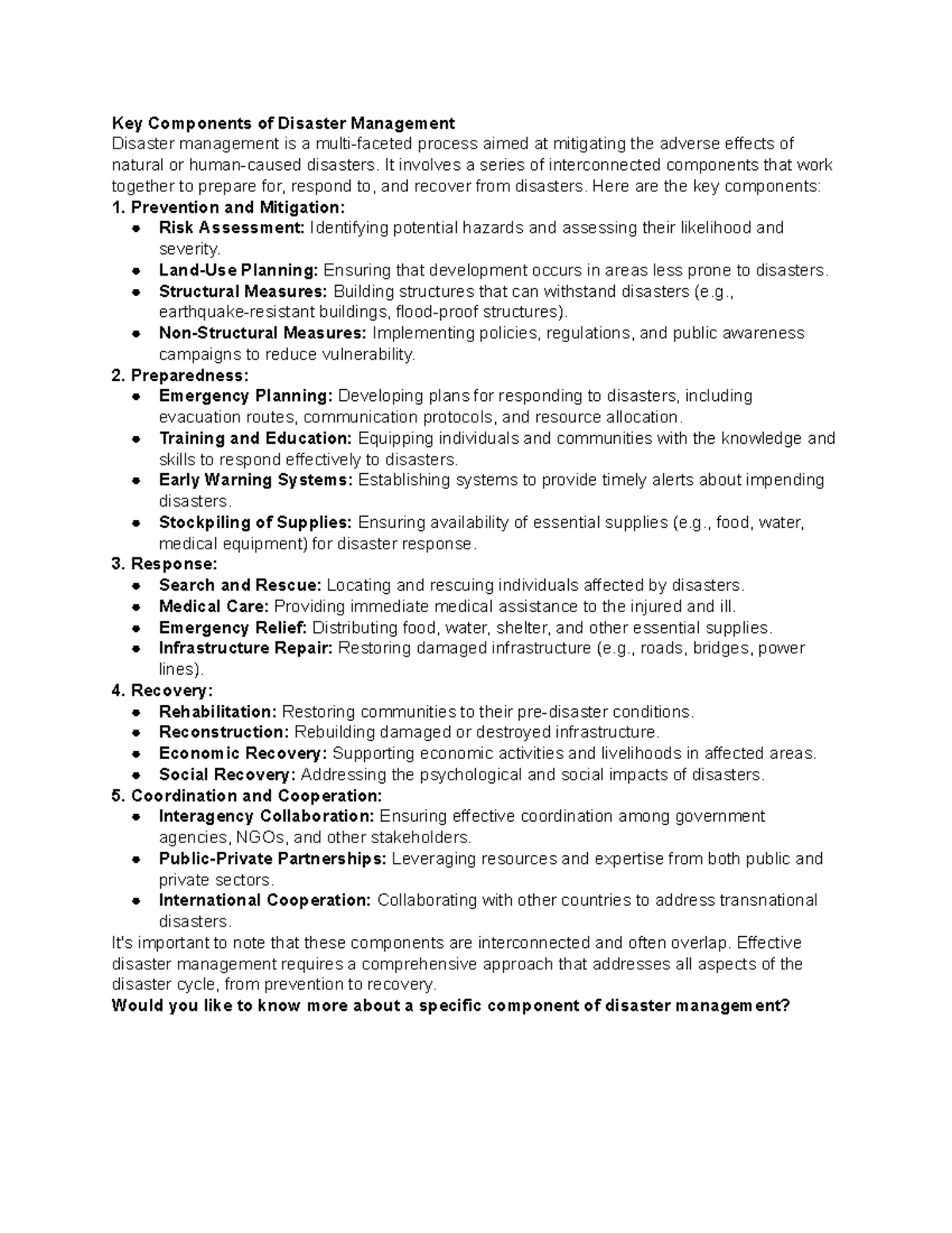 Key Components of Disaster Management: A Comprehensive Overview - Studocu