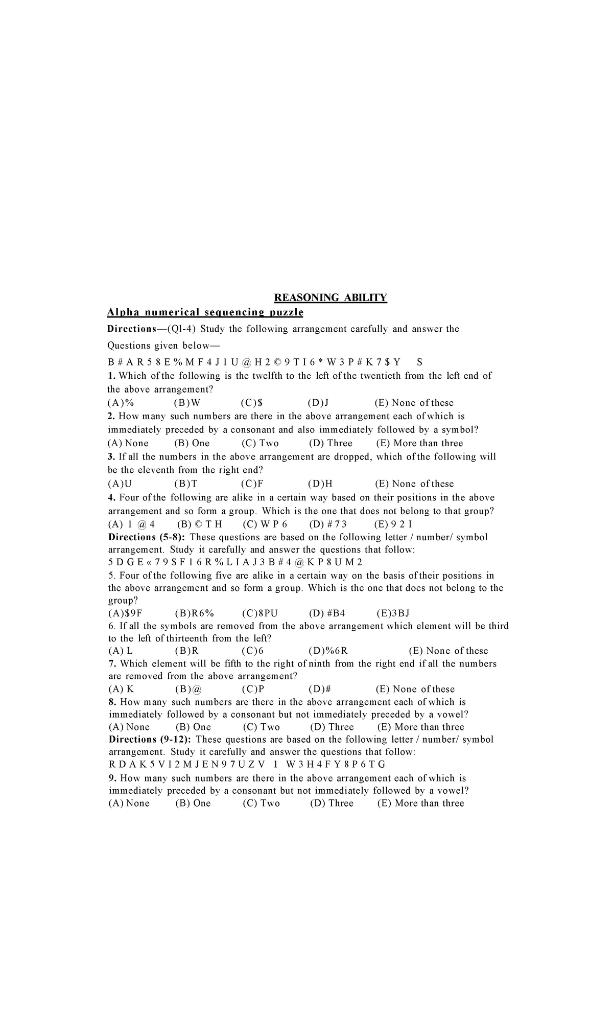 REASONING ABILITY PUZZLE SOLUTIONS (Sample Test) - Studocu