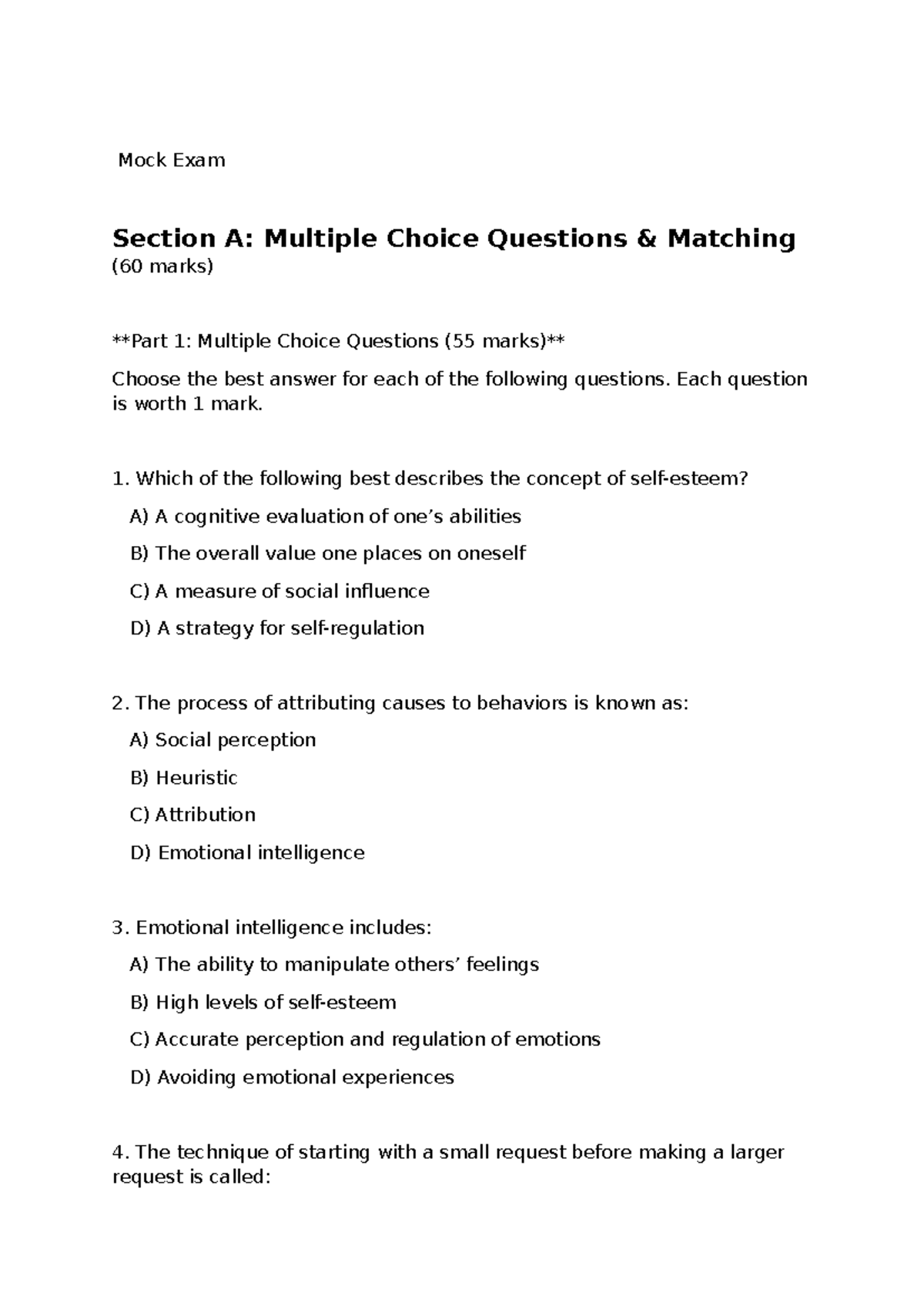 Mock Exam PSY101: Multiple Choice & Case Study Questions - Studocu