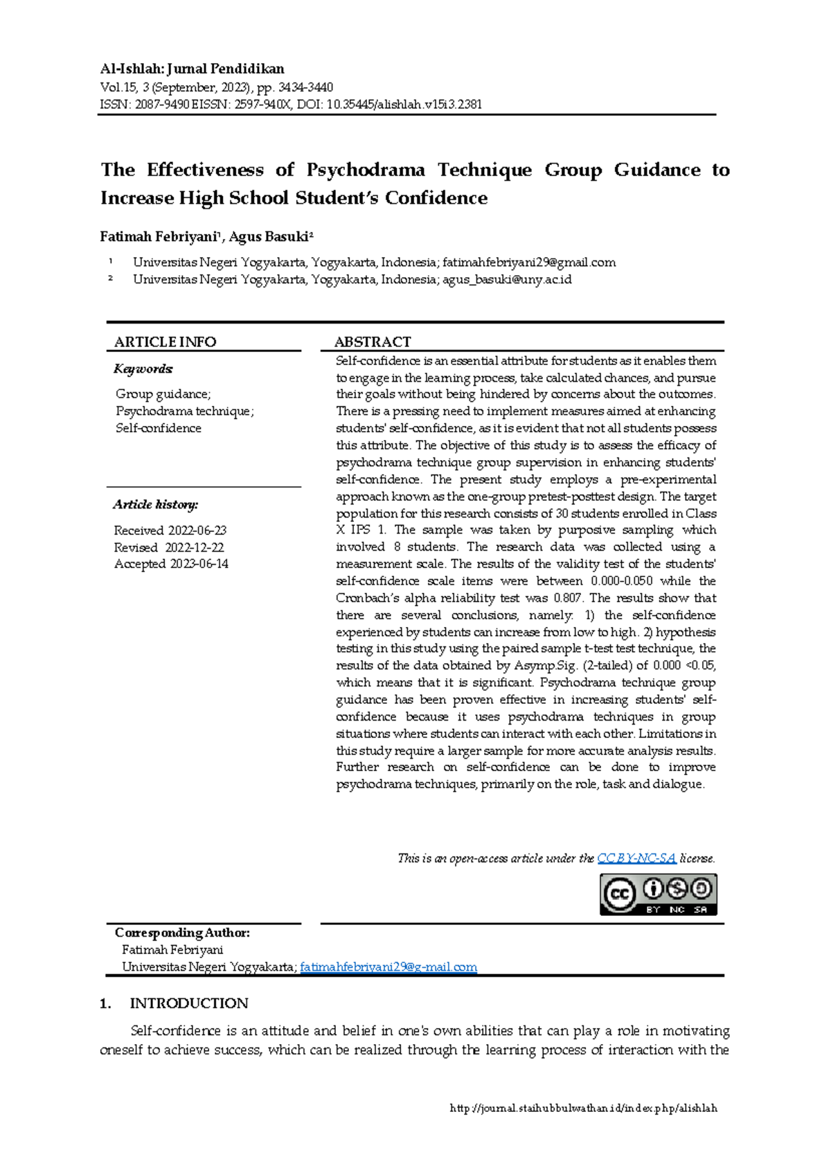 The Effectiveness of Psychodrama Group Guidance on High School ...