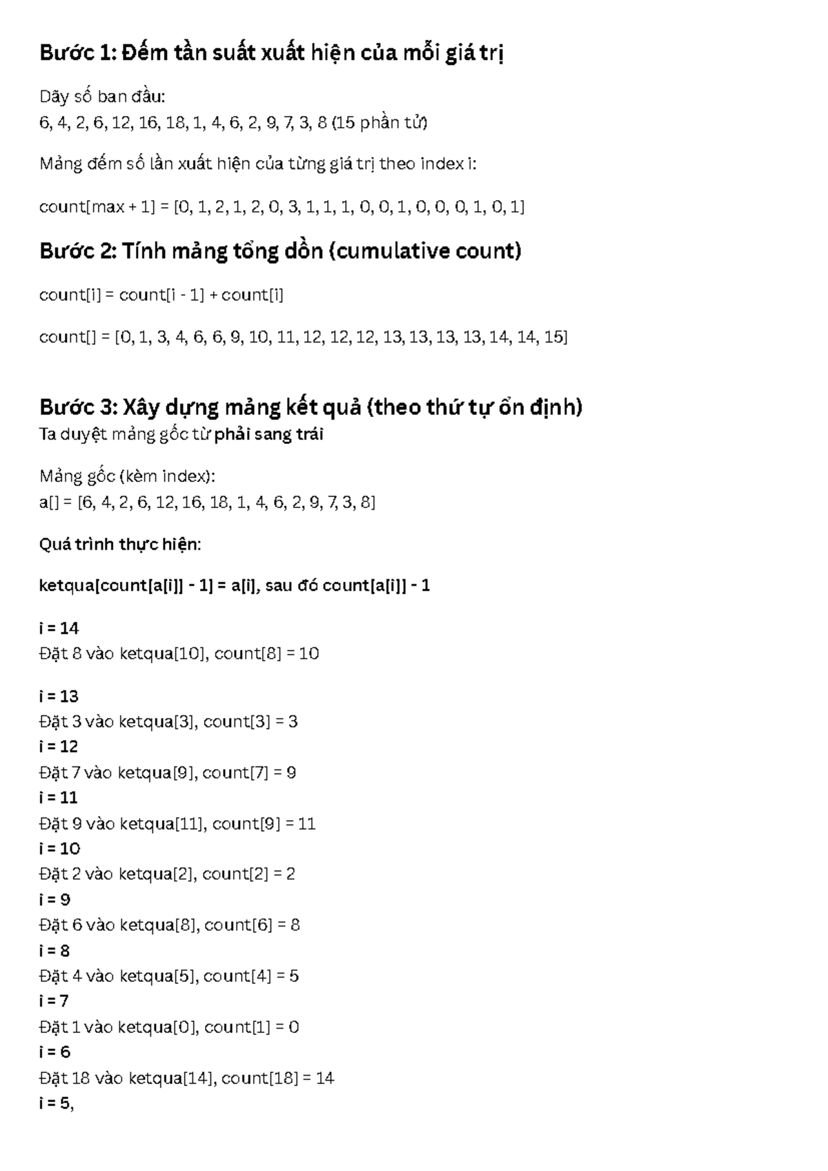 Counting Sort Algorithm: Steps and Example Analysis - Studocu