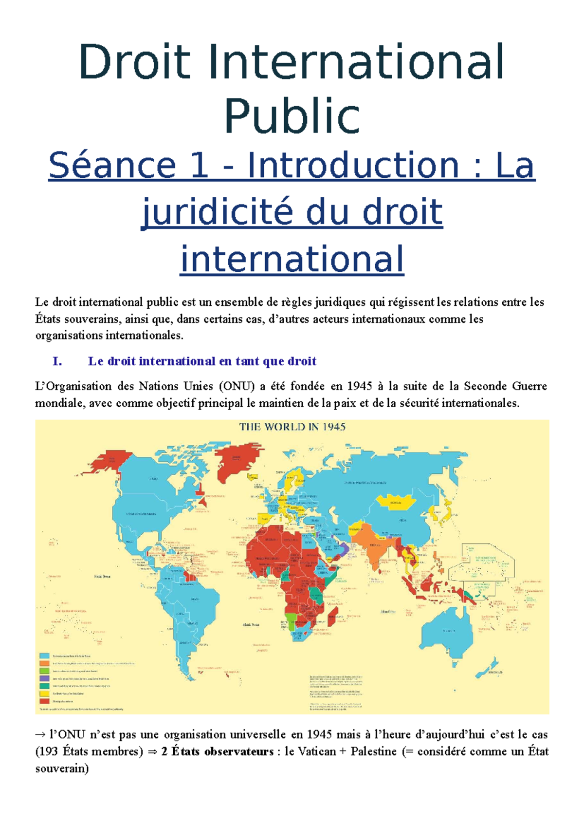 Droit International Public S ance 1 Introduction Et Juridicit 