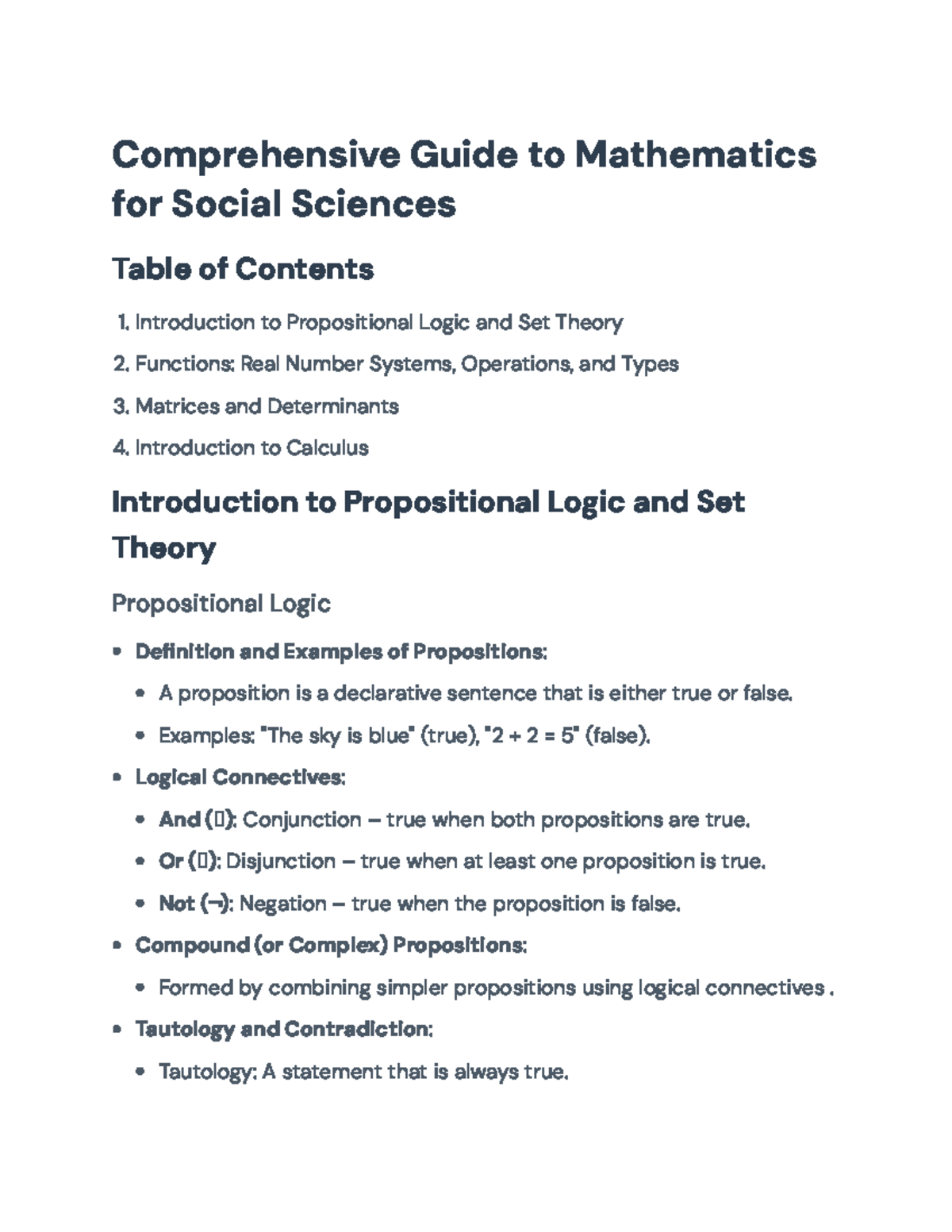 Mathematics for Social Sciences: Logic, Functions & Calculus Guide ...