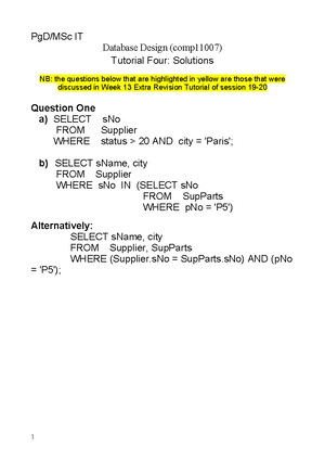 Tutorial 2 ER Modelling 21Oct2020 - PgD/MSc IT Database Design Comp ...