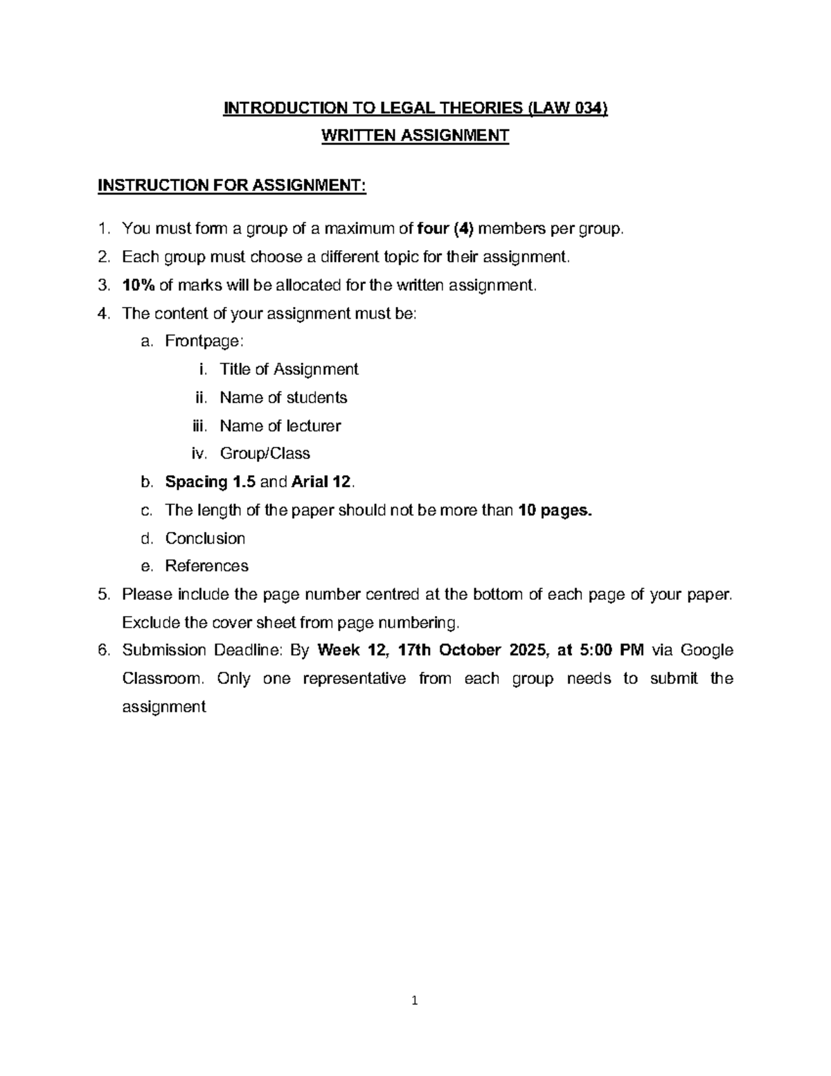 WRITTEN ASSIGNMENT INSTRUCTIONS (LAW 034) - Studocu