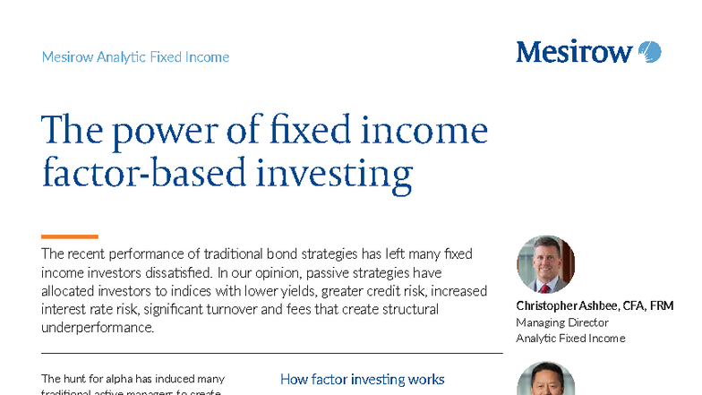 AFI Factor Based Investing: Enhancing Fixed Income Returns - Studocu