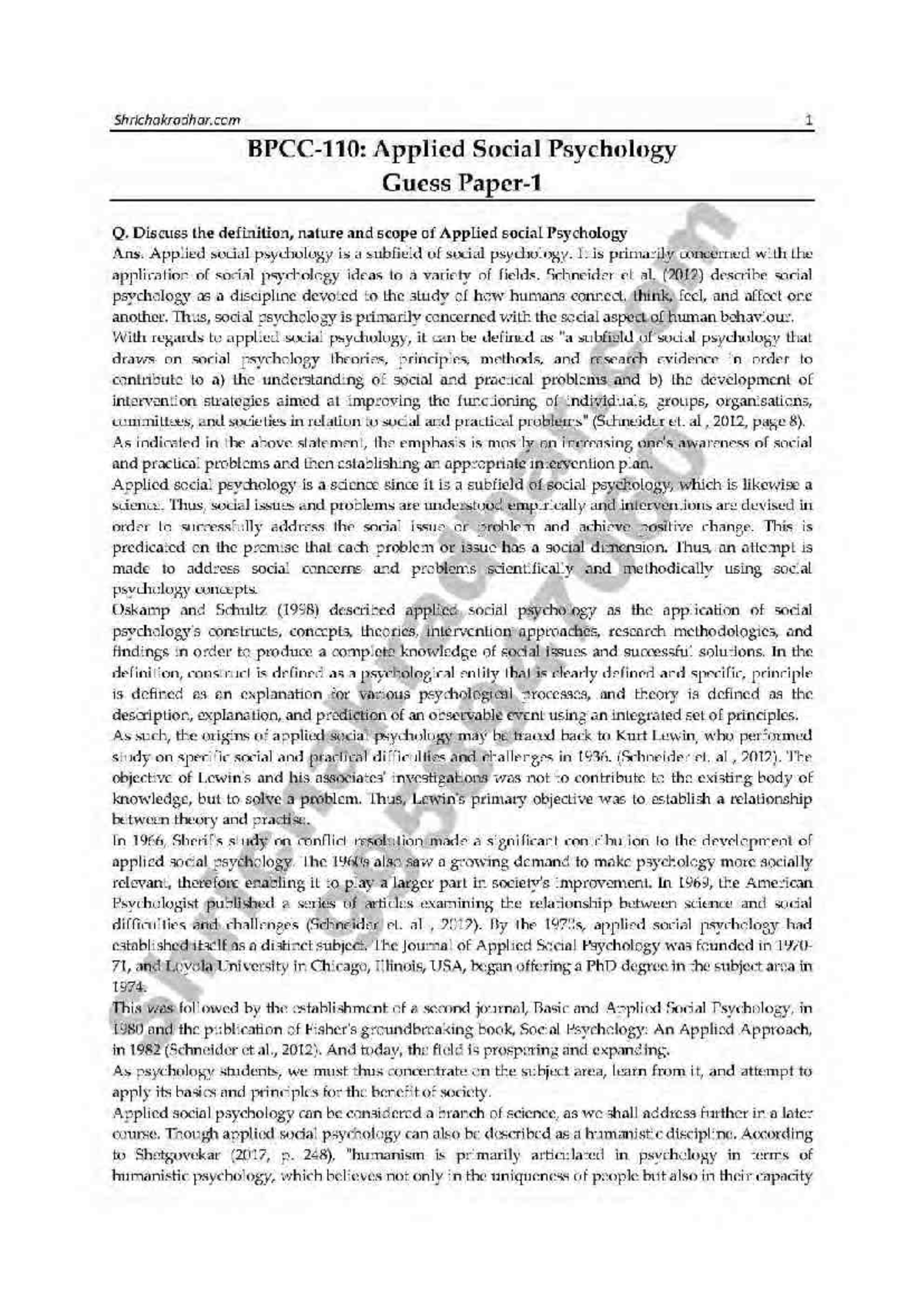 BPCC 110 Applied Social Psychology Final Exam Practice Questions - Studocu