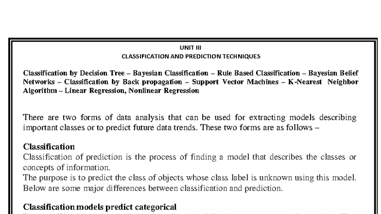 DM UNIT III - data mining notes - UNIT III CLASSIFICATION AND ...
