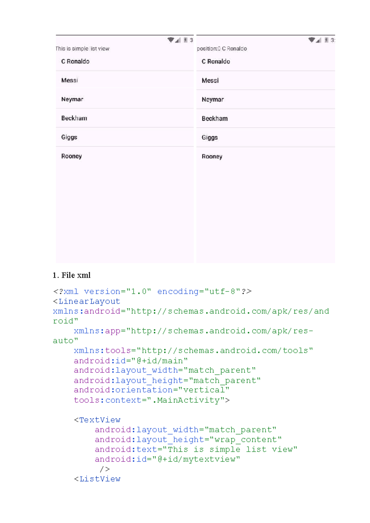 Bài tập listview - adasd - File xml - Studocu