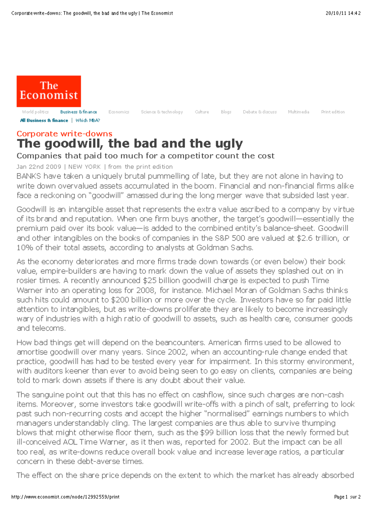 Goodwill - exercices - Corporate write-downs: The goodwill, the bad and ...