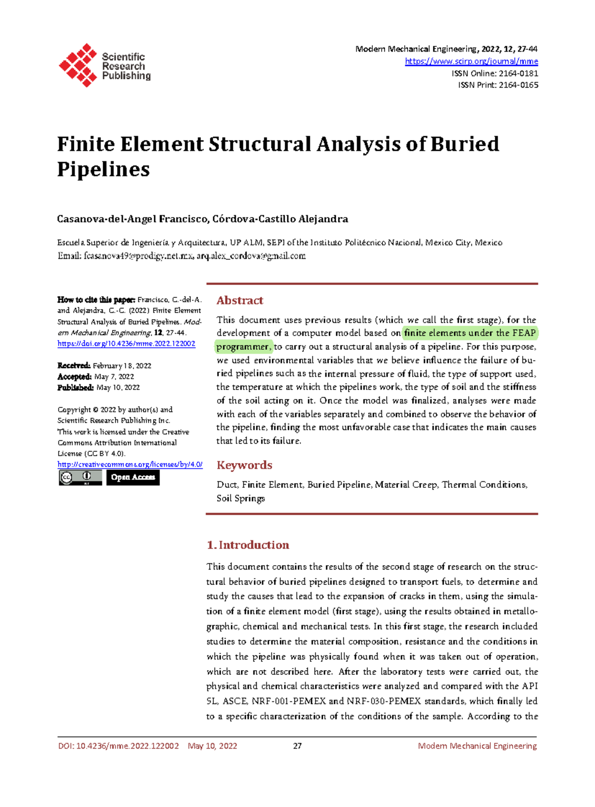 Finite Element Analysis of Buried Pipelines - ME 2022 - Studocu