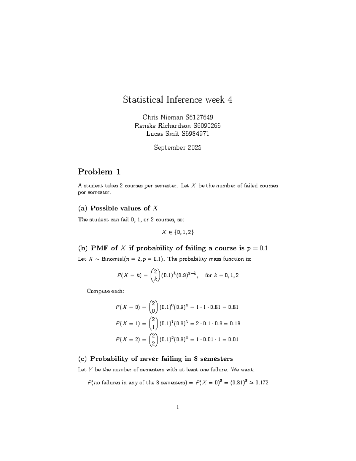 Statistical Inference S6127649 Homework Week 4 Solutions - Studeersnel