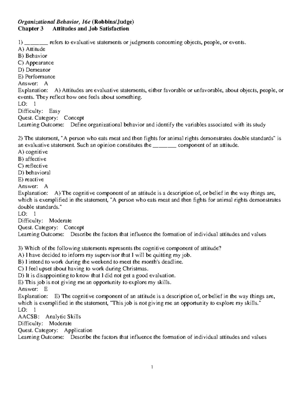 Organizational Behavior 16e: Chapter 3 - Attitudes & Job Satisfaction ...