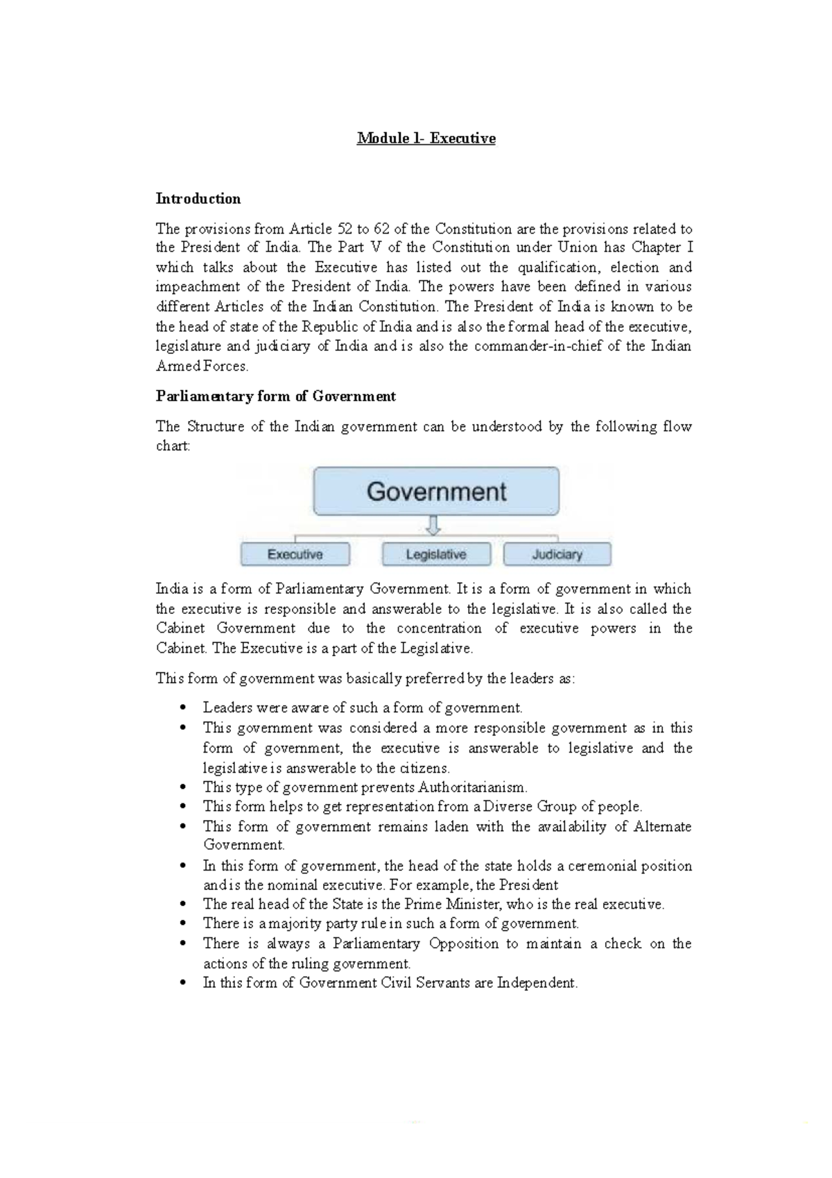 Constitutional Law II: Executive and Legislative Provisions in India ...