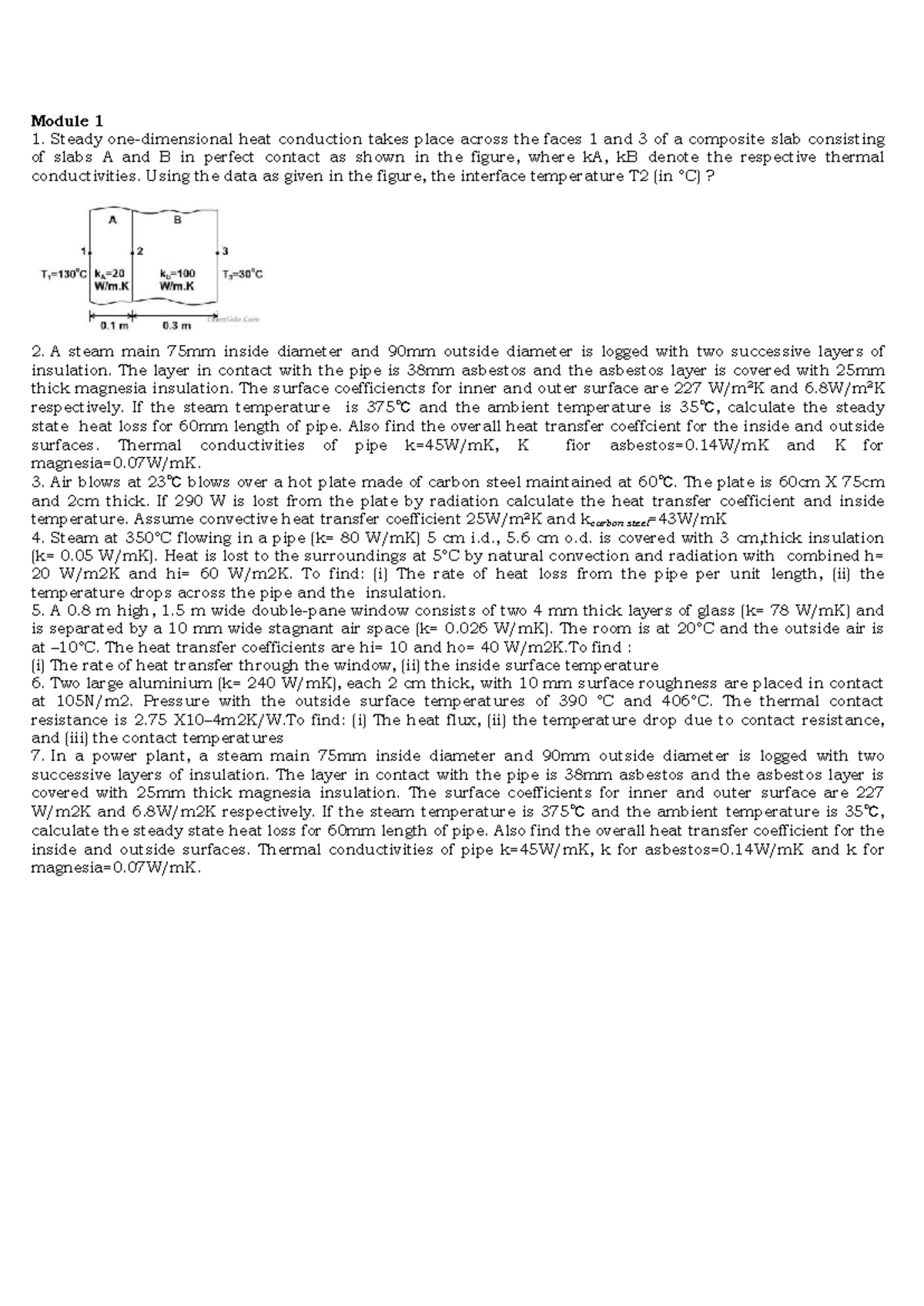 Numerical Problems on Heat Transfer (HMT) - Module 1 - Studocu