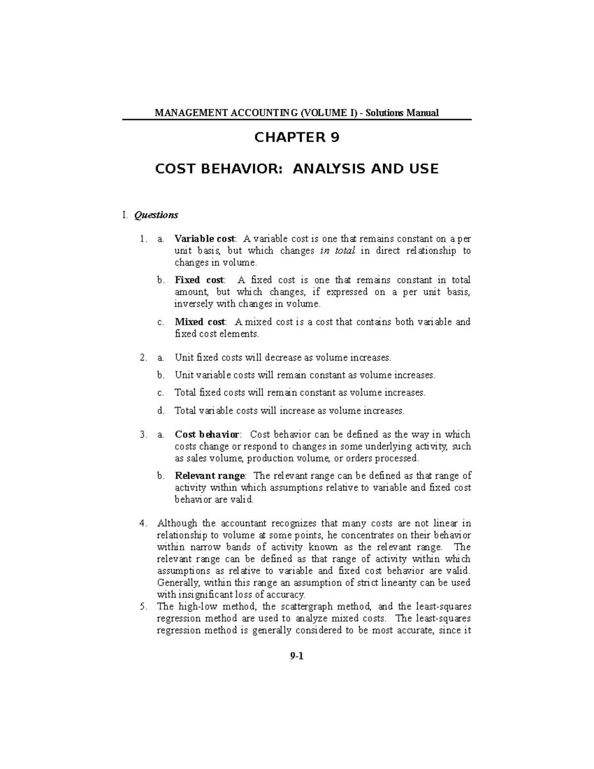 Chapter 09 - Cost Behavior Analysis and Its Applications in Management ...
