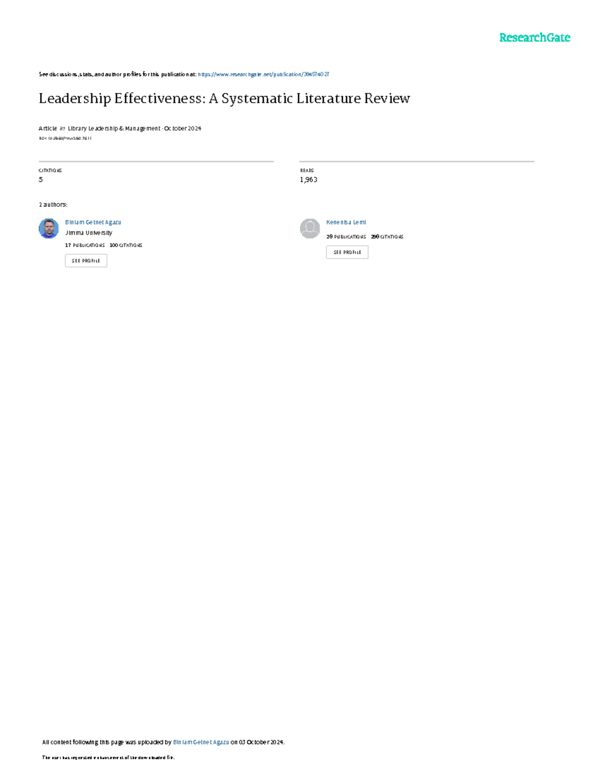 Leadership Effectiveness: A Systematic Literature Review (LLM 2024 ...