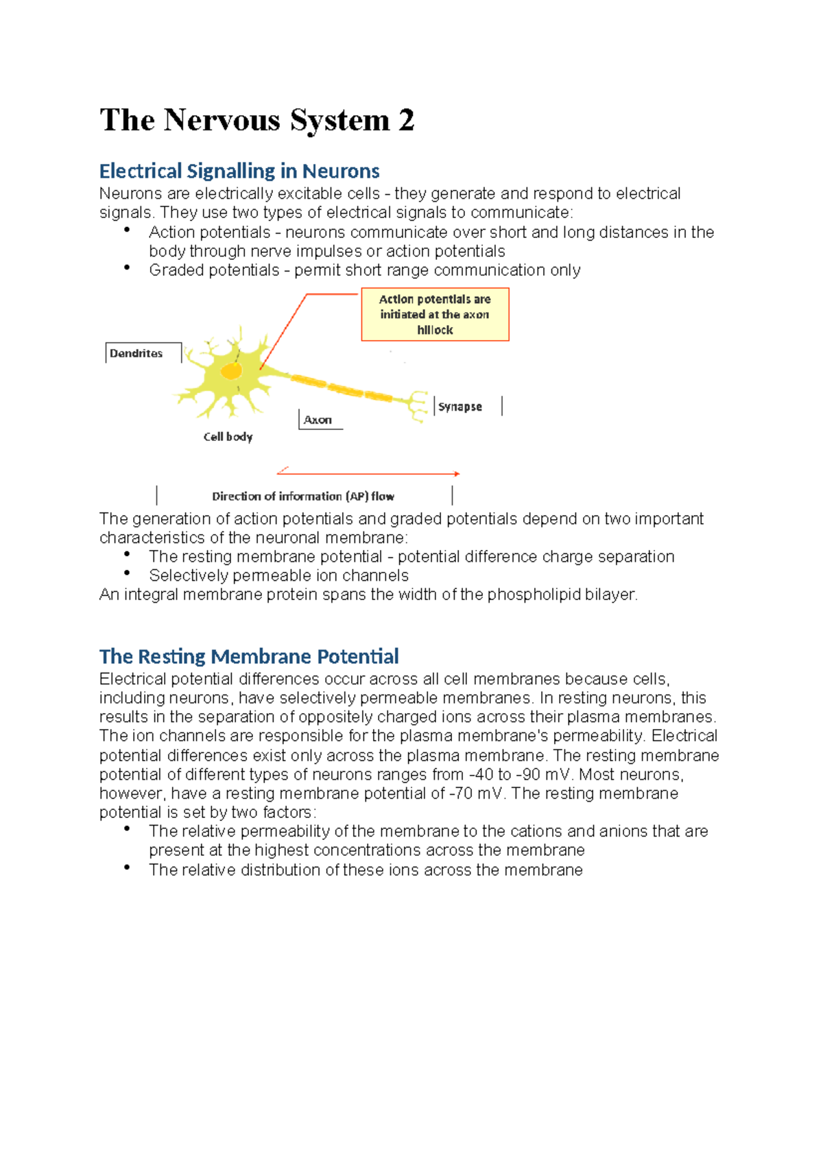 Nervous System 2: Electrical Signalling & Resting Membrane Potential ...