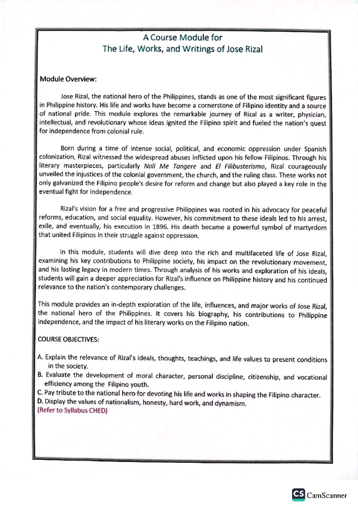 GEC11Rizal - None - A Course Module for The Life, Works, and Writings ...