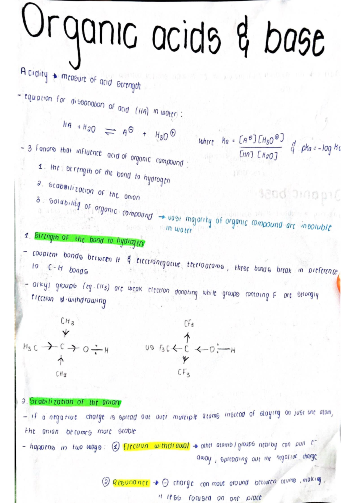 Organic acid and base - Summary of acid and bases - Organic acids base ...