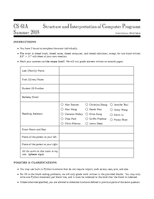 CS 61A Fall 2024 Final Exam Solutions and Instructions - Studocu