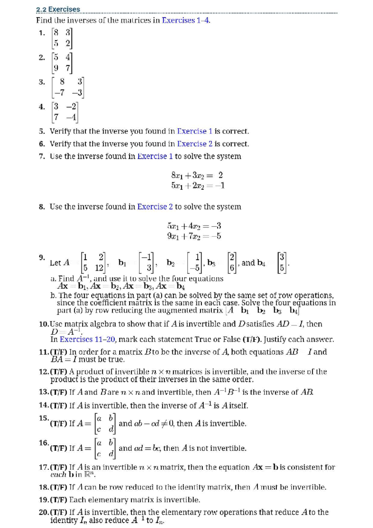 Tutorial 5 Questions: Finding Inverses of Matrices and Related ...