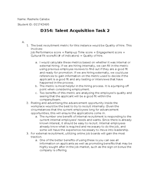 D355 Task 1 - D355: Total Rewards Task 1 - Name: Rashelle Caliebe ...