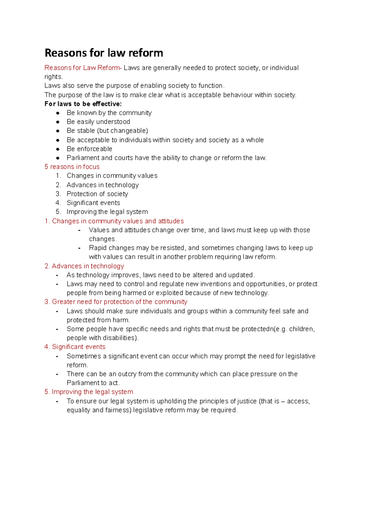 Unit 4 AOS 2: Reasons for Law Reform and Influences on Change - Studocu