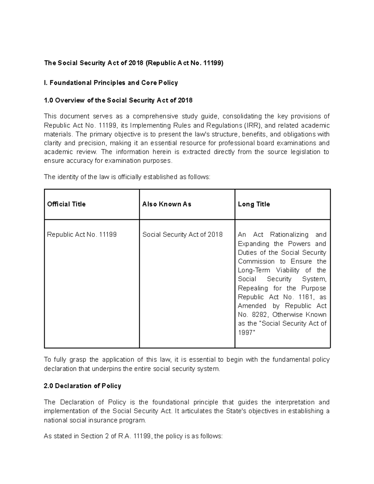 SSS LAW - Comprehensive Study Guide on the Social Security Act of 2018 ...