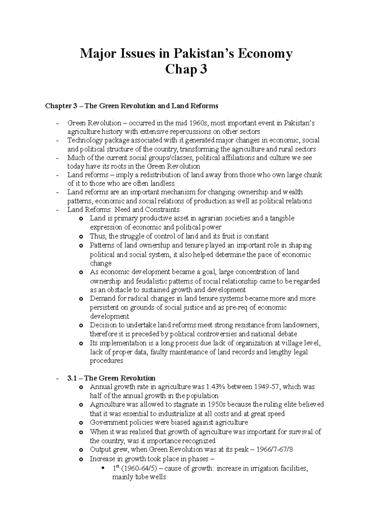 Chap 3 - Major Issues: Green Revolution & Land Reforms in MIPE - Studocu