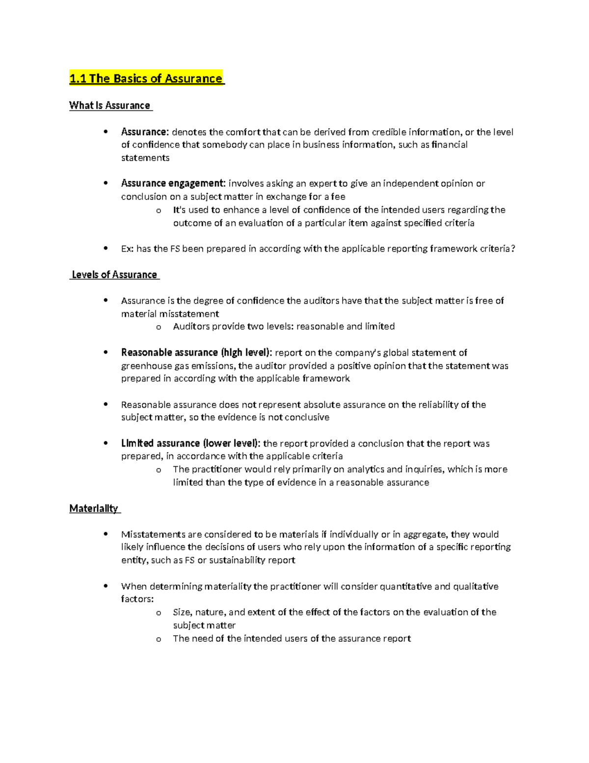 Chapter 1 - BUS 426: Fundamentals of Assurance Engagements and Auditing - Document Preview