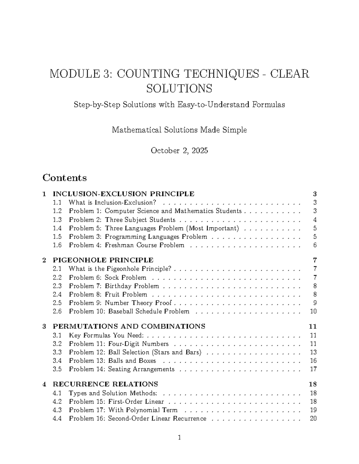 Module 3: Counting Techniques - Complete Solutions for All Problems ...