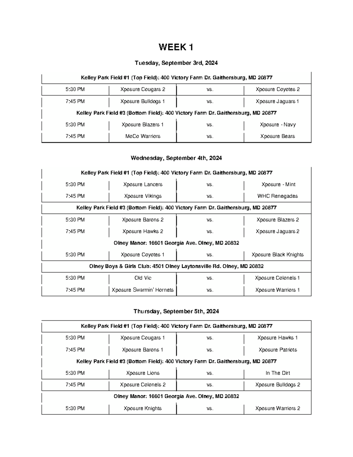Xposure Fall League Schedule 2024: Game Times & Locations - Studocu