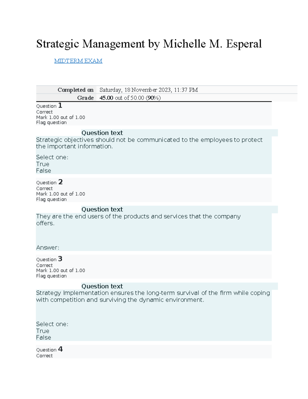 Strategic Management (SMT101) Midterm Exam Insights and Answers - Studocu