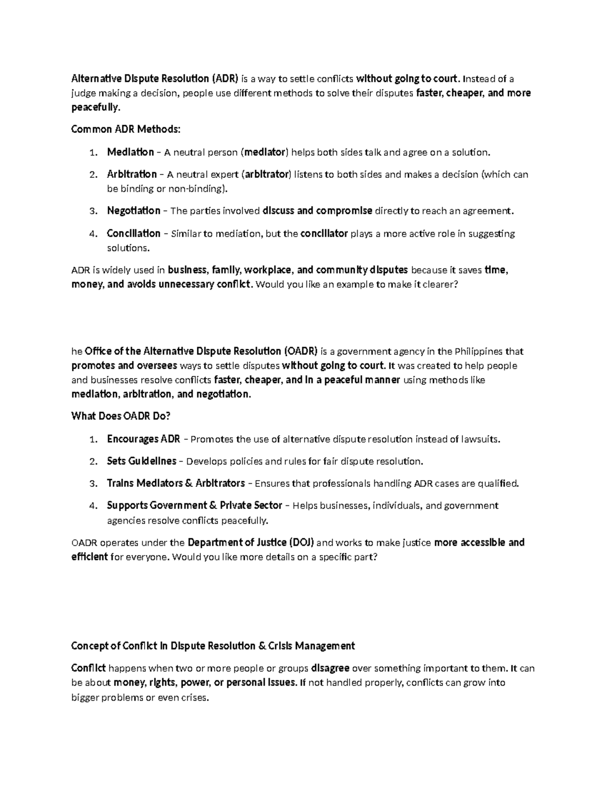 Alternative Dispute Resolution (ADR) Overview and Key Concepts - Studocu