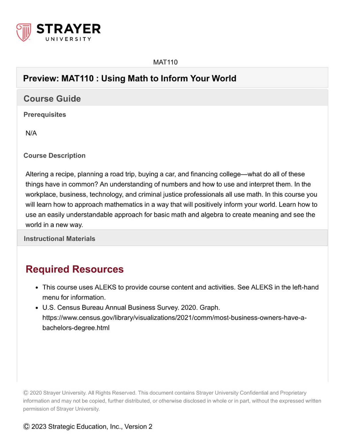 MAT110 Course Guide - jj) STRAYER UNIVERSITY MAT Preview: MAT110 ...