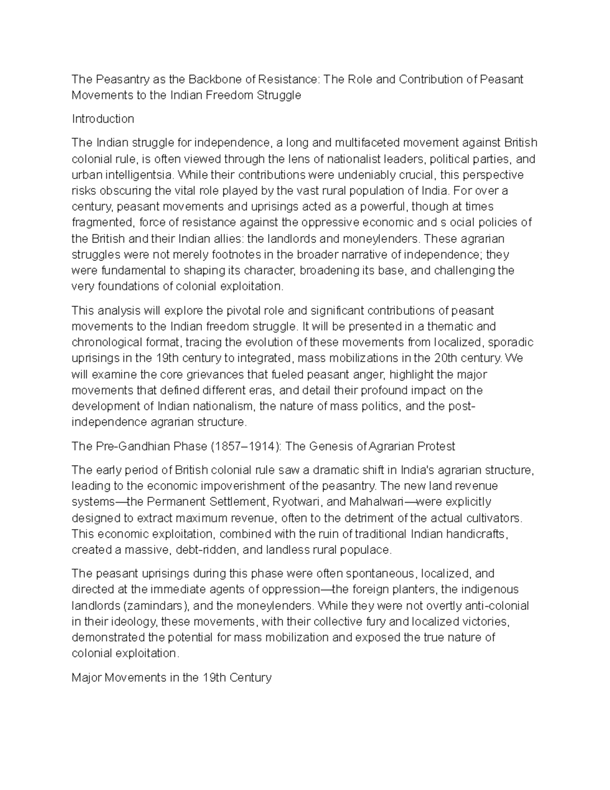 The Role of Peasant Movements in India's Freedom Struggle: A Study ...