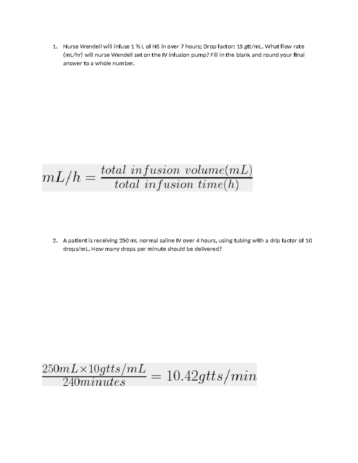 Practice Math for Neuro Nursing (NUR 101) - IV Infusion Calculations ...