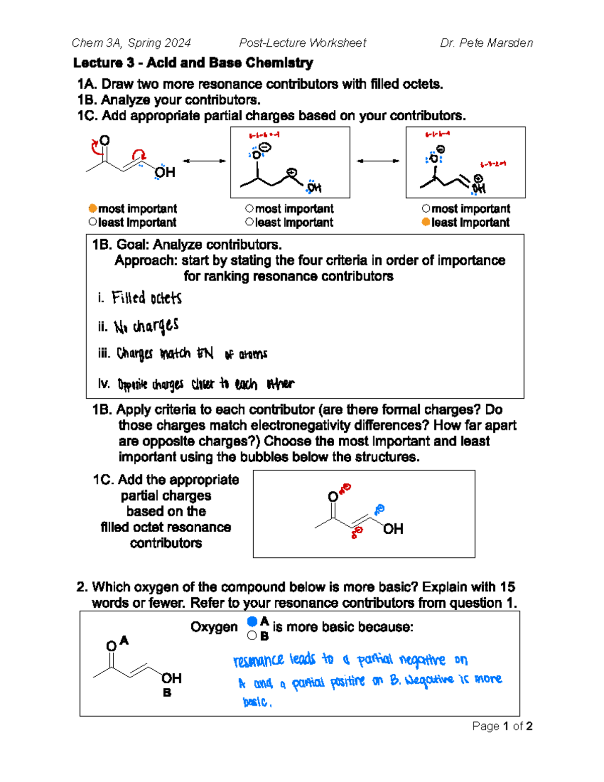 Chem 3A, Spring 2024 Lab Worksheet 6 - Dr. Pete Marsden - Studocu